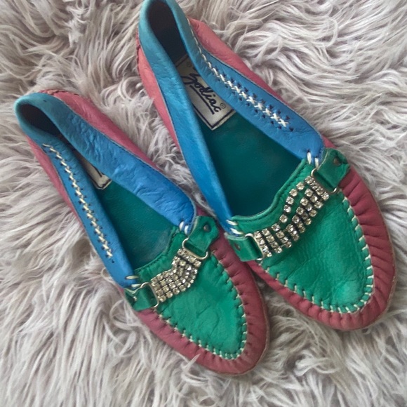 Vintage Zodiac Pink Blue Green Rhinestone Loafers - Picture 7 of 12